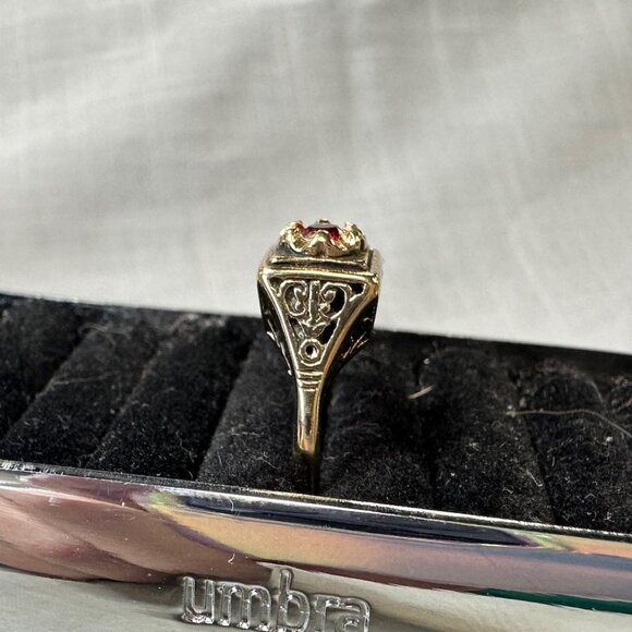 Vintage 14KGF Joseph Esposito Art Decor / Art Nouveau style Ring with Ruby - Picture 12 of 15